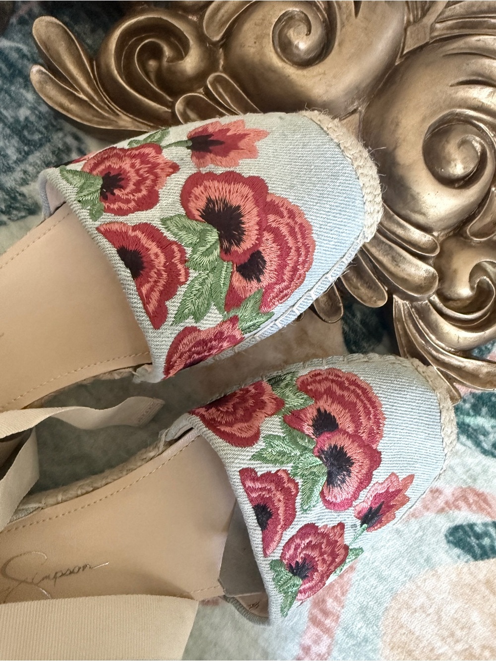 Jessica Simpson Floral Embroidered Espadrilles in Light Blue and Red - Picture 2 of 5